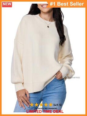 Womens Oversized Sweater Trendy Pullover Crew Neck Long Sleeve Knit Top